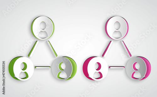 Paper cut Meeting icon isolated on grey background. Business team meeting, discussion concept, analysis, content strategy. Presentation conference. Paper art style. Vector