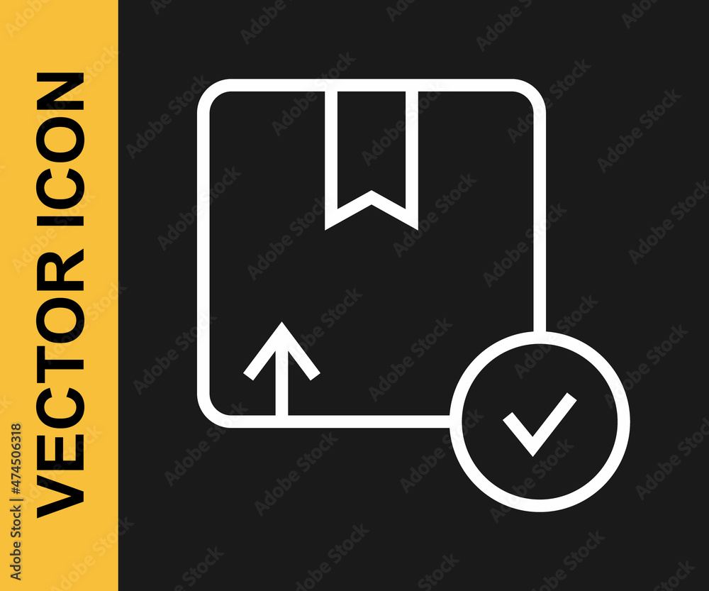 White line Carton cardboard box icon isolated on black background. Box, package, parcel sign. Delivery and packaging. Vector White line Carton cardboard box icon isolated on black background. Box, package, parcel sign. Delivery and packaging. Vector
