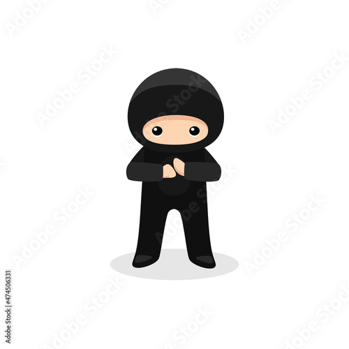Cute ninja standing greeting isolated on white background
