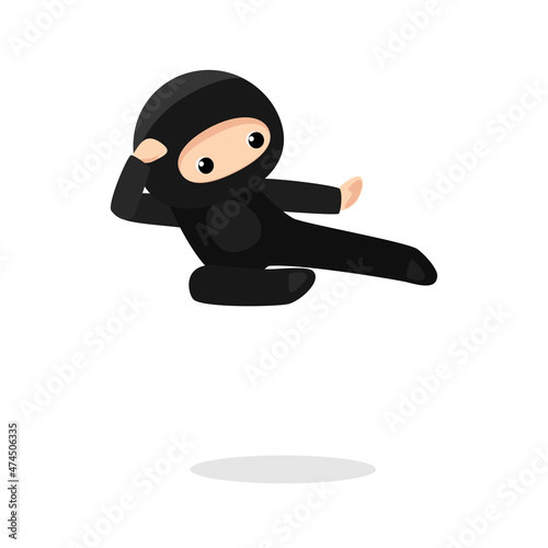 Cute ninja flying isolated on white background