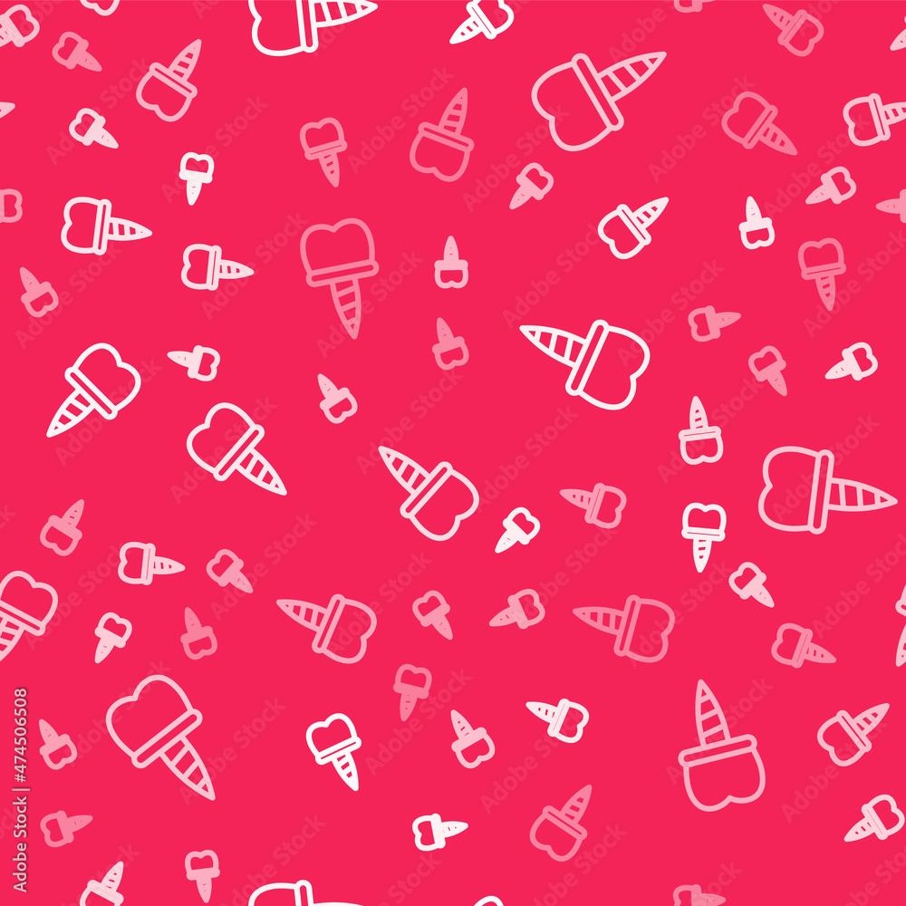 White line Dental implant icon isolated seamless pattern on red background. Vector White line Dental implant icon isolated seamless pattern on red background. Vector