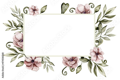 Watercolor romantic vintage flower frames composition