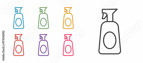 Set line Cleaning spray bottle with detergent liquid icon isolated on white background. Set icons colorful. Vector