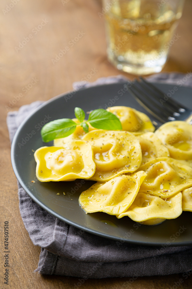 Boiled ravioli with fresh basil Boiled ravioli with fresh basil