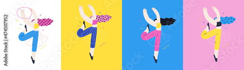 Happiness - happy people jumping in the air cheerfully