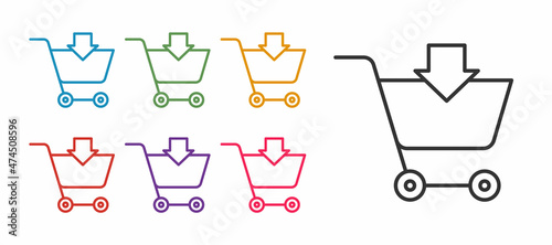 Set line Add to Shopping cart icon isolated on white background. Online buying concept. Delivery service sign. Supermarket basket symbol. Set icons colorful. Vector