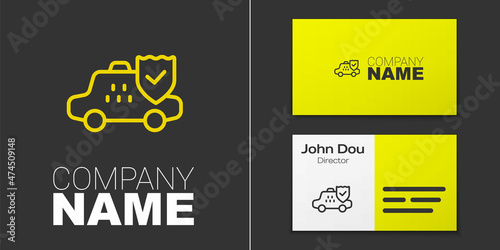 Logotype line Taxi car insurance icon isolated on grey background. Logo design template element. Vector