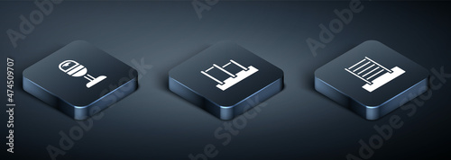 Set Isometric Trash can, Swedish wall and Horizontal bar icon. Vector