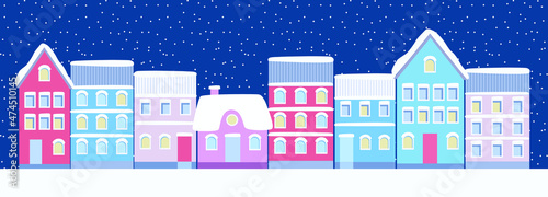 New Year Winter scandinavian houses set. Vector illustration flat design. Holidays christmas print for wallpaper, wrapping paper, textile, print design, postcards