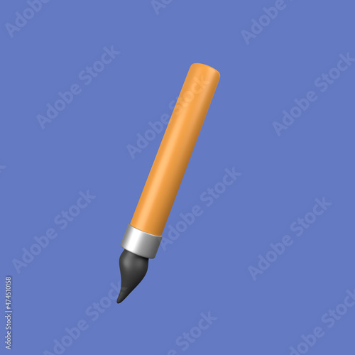 3d cartoon wood painting brush isolated on blue background, wood painting brush. 3d rendering illustration