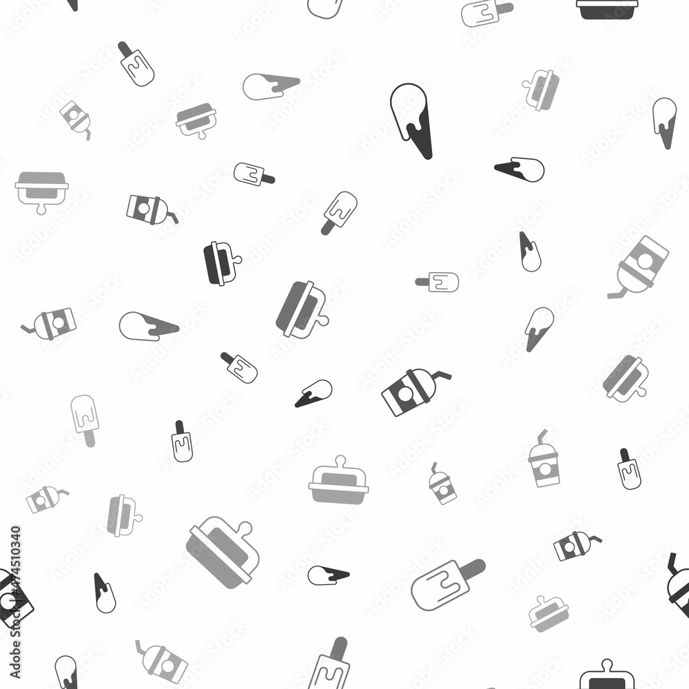 Set Ice cream in waffle cone, , Milkshake and Butter butter dish on seamless pattern. Vector Set Ice cream in waffle cone, , Milkshake and Butter butter dish on seamless pattern. Vector