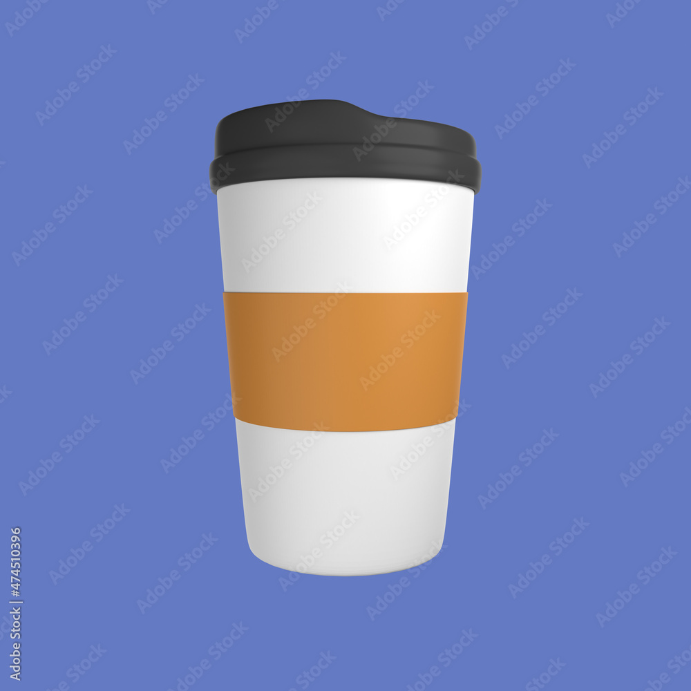 3d cartoon paper cup isolated on blue background, closed paper cup. 3d rendering illustration 3d cartoon paper cup isolated on blue background, closed paper cup. 3d rendering illustration