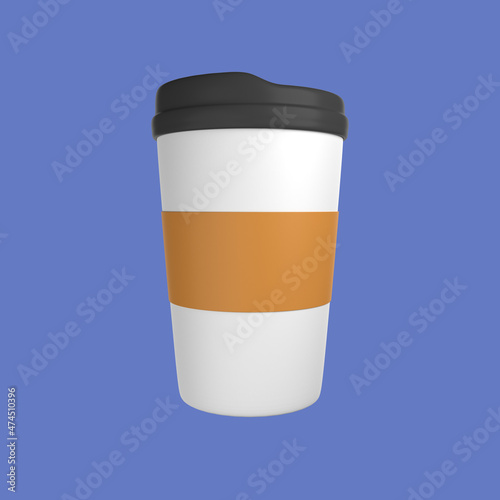 3d cartoon paper cup isolated on blue background, closed paper cup. 3d rendering illustration