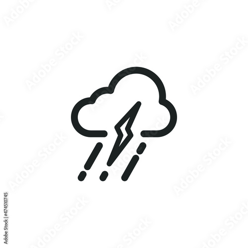 cloud icon with lightning and rain, cloudy rainy outline vector.