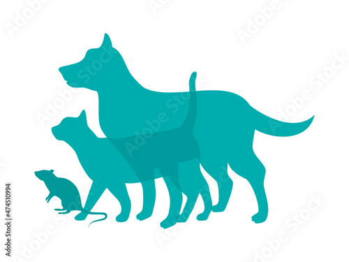Dog, cat and rat silhouette icon vector. Pets from side silhouette icon vector isolated on a white background. Domestic animals together vector