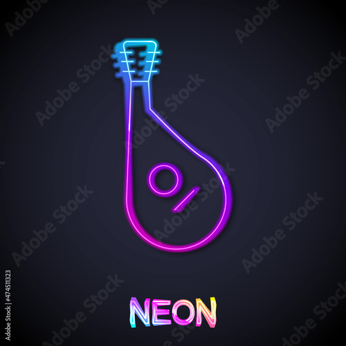 Glowing neon line Ukrainian traditional musical instrument bandura icon isolated on black background. Vector