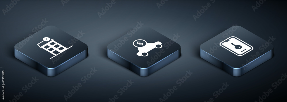 Set Isometric House, Online real estate and Car rental icon. Vector Set Isometric House, Online real estate and Car rental icon. Vector