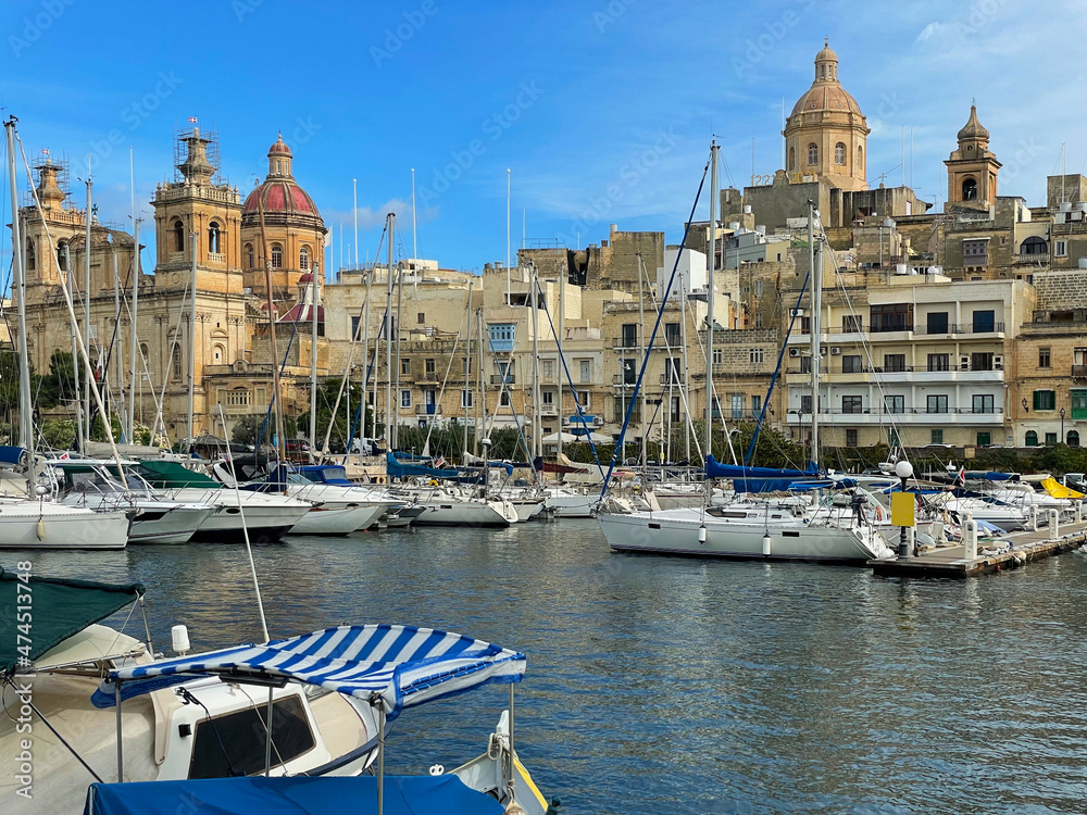 Birgu waterfront and a harbour near Valetta, Malta,  Vittoriosa Yacht Marina