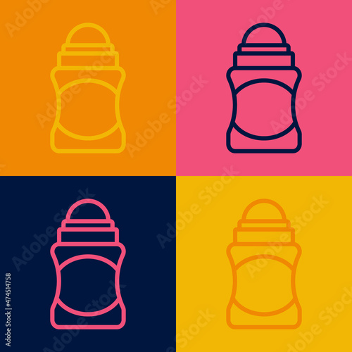 Pop art line Antiperspirant deodorant roll icon isolated on color background. Cosmetic for body hygiene. Vector