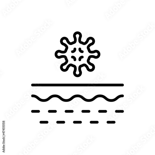 Bacteria on Skin Line Icon. Microorganisms on Structure of Dermis Outline Icon. Skin Layer with Microbes Flora and Virus Linear Pictogram. Editable Stroke. Isolated Vector Illustration