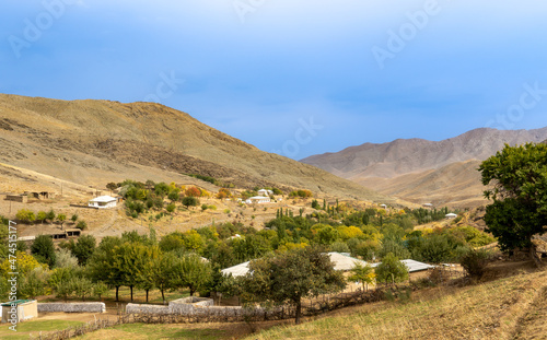 Uzbekistan, landscape and villages while hiking in the Nuratau mountains.