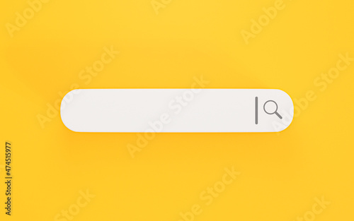 Minimal design search bar on yellow background , Web search engine concept by 3D rendering.