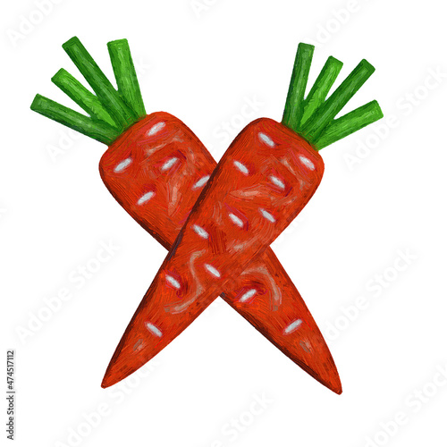 Carrot. Volumetric illustration. Oil strokes. White background.