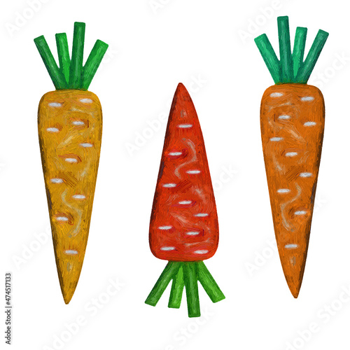 Carrot. Volumetric illustration. Oil strokes. White background.