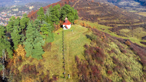 Catholic chapel 14 crosses from the city of Sovata - Romania photo