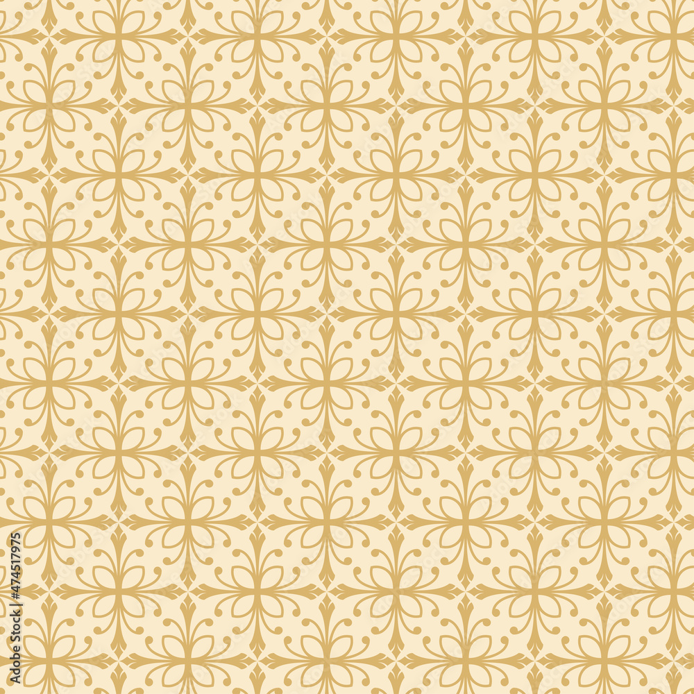Abstract background and pattern with tiled ornament on beige background. Fabric texture swatch, seamless wallpaper. Vector illustration