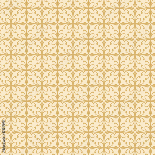 Abstract background and pattern with tiled ornament on beige background. Fabric texture swatch, seamless wallpaper. Vector illustration