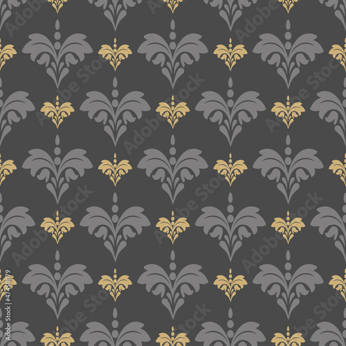 Background pattern with decorative floral ornament on brown background. Seamless fabric texture  wallpaper. Flat design. Vector illustration