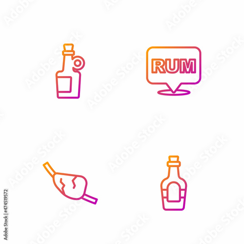 Set line Alcohol drink Rum  Pirate eye patch  and . Gradient color icons. Vector