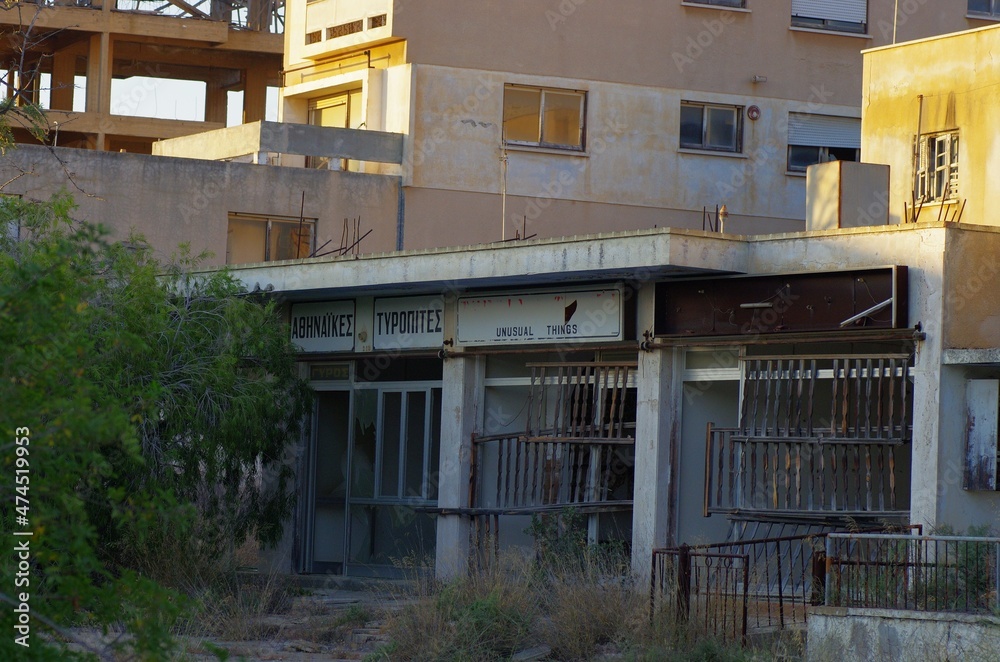 Varosha, once famous beach resort destination is now spooky ghost town, now only with few tourist and restricted beach .12.07.2021 Famagusta, Northern Cyprus Varosha, once famous beach resort destination is now spooky ghost town, now only with few tourist and restricted beach .12.07.2021 Famagusta, Northern Cyprus