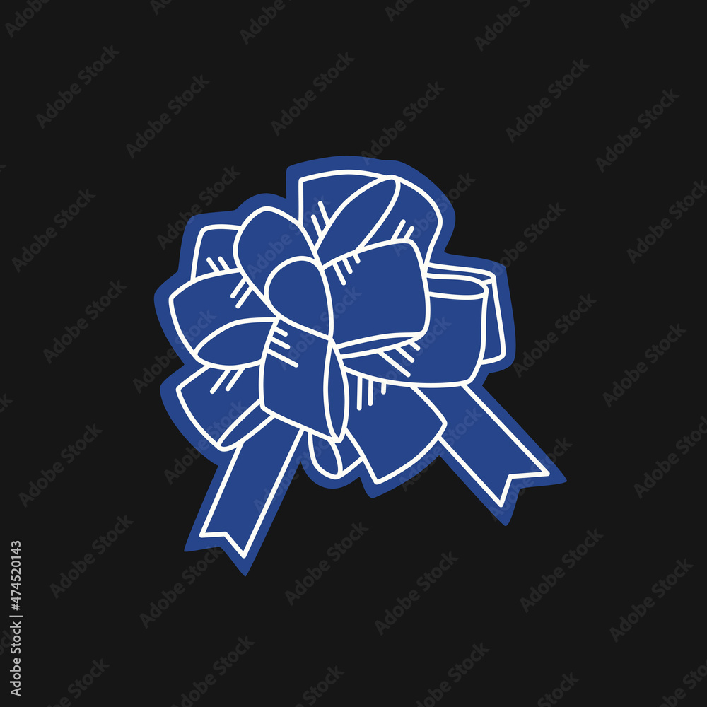 Blue gift bow on a black background. Vector flat illustration Blue gift bow on a black background. Vector flat illustration