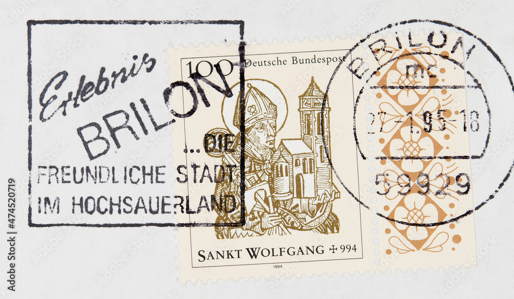 briefmarke stamp vintage retro alt old gestempelt cancel frankiert papier paper brilon freundliche Stadt Sankt Wolfkang Saint Kirche church Heiliger