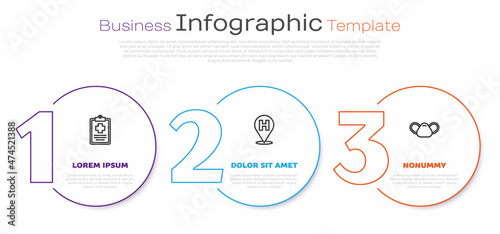 Set line Patient record, Location hospital and Medical protective mask. Business infographic template. Vector