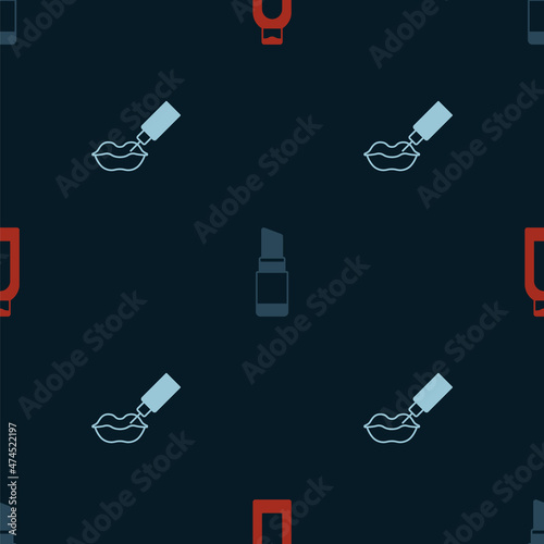 Set Bottle of shampoo, Lipstick and augmentation on seamless pattern. Vector
