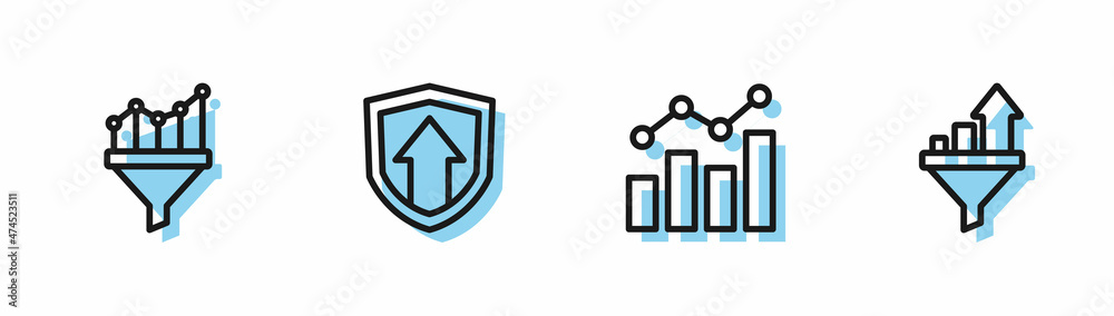 Set line Financial growth, Sales funnel with chart, and icon. Vector Set line Financial growth, Sales funnel with chart, and icon. Vector