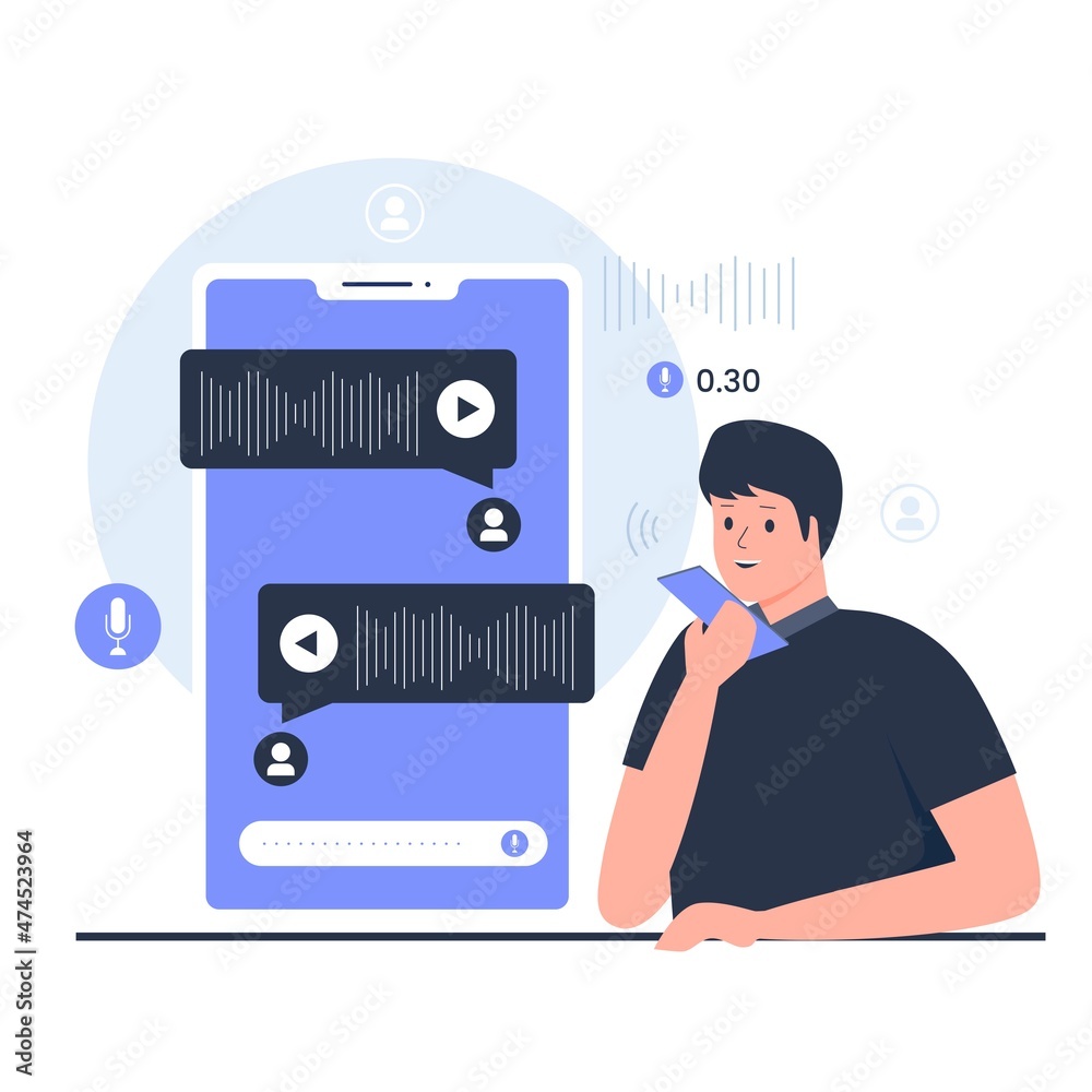 Voice chat illustration design concept. Illustration for websites, landing pages, mobile applications, posters and banners Voice chat illustration design concept. Illustration for websites, landing pages, mobile applications, posters and banners