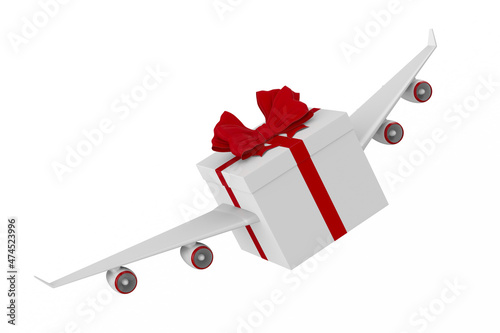 gift box with wings on white background. Isolated 3D illustration