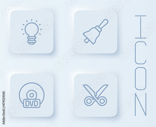 Wallpaper Mural Set line Creative lamp light idea, Ringing bell, CD or DVD disk and Scissors. White square button. Vector Torontodigital.ca