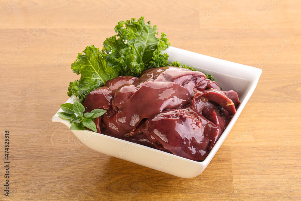Raw chicken liver in the bowl Raw chicken liver in the bowl