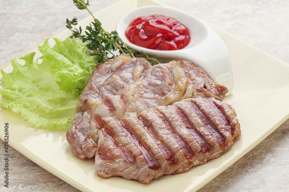 Grilled pork neck steak with ketchup Grilled pork neck steak with ketchup