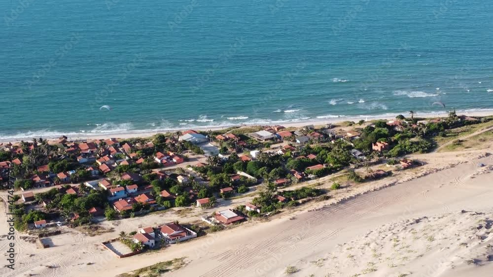Canoa Quebrada beach with sand dunes and desert landscape. Brown sand scenery. Yellow sand landscape. Tropical scenery. Travel destinations. Tropical scene. Canoa Quebrada beach with sand dunes and desert landscape. Brown sand scenery. Yellow sand landscape. Tropical scenery. Travel destinations. Tropical scene.