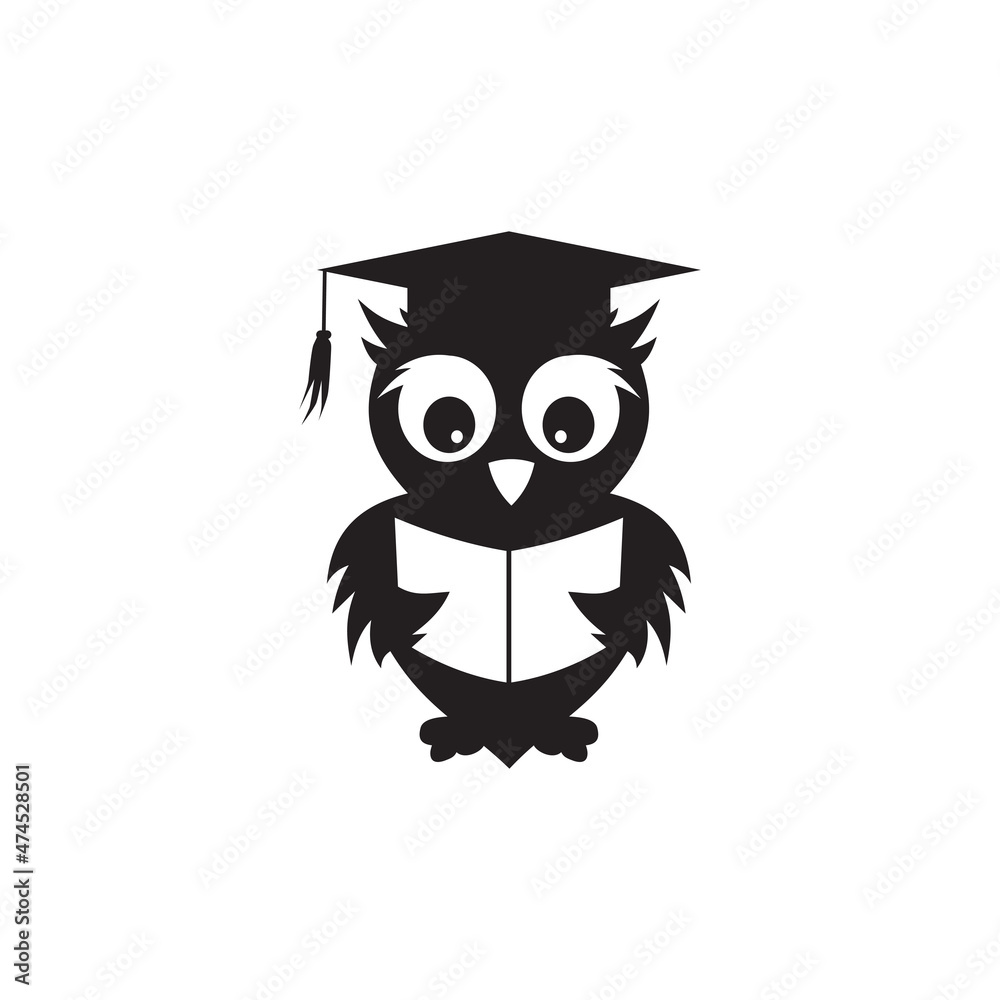 Fototapeta premium Owl bird read book logo design for education