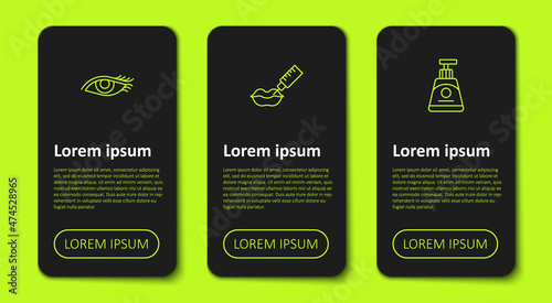 Set line Woman eye, Lip augmentation and Cream or lotion cosmetic tube. Business infographic template. Vector