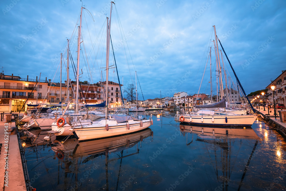 Town of Grado on Adriatic coast harbor and architecture dawn view, Friuli Venezia Giulia Town of Grado on Adriatic coast harbor and architecture dawn view, Friuli Venezia Giulia