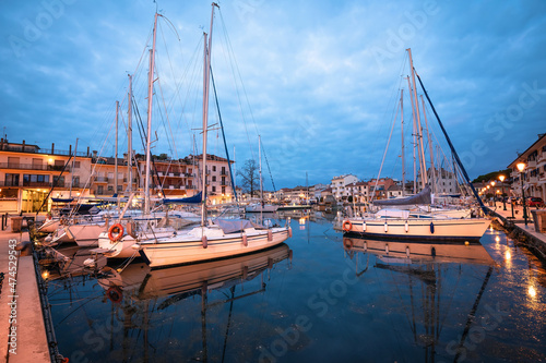 Town of Grado on Adriatic coast harbor and architecture dawn view, Friuli Venezia Giulia