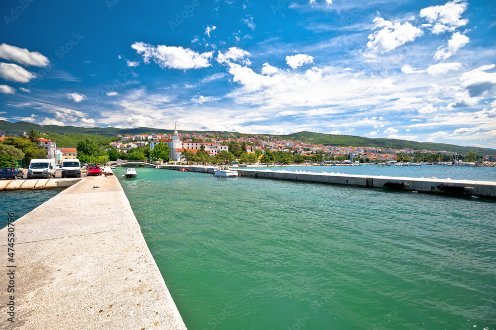 Crikvenica. Town on Adriatic sea waterfront and river mouth view